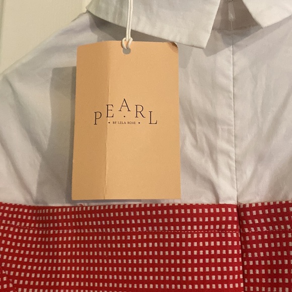NWT Pearl by Lela Rose Checkered short sleeve poplin combo top Super Stylish - Picture 5 of 9